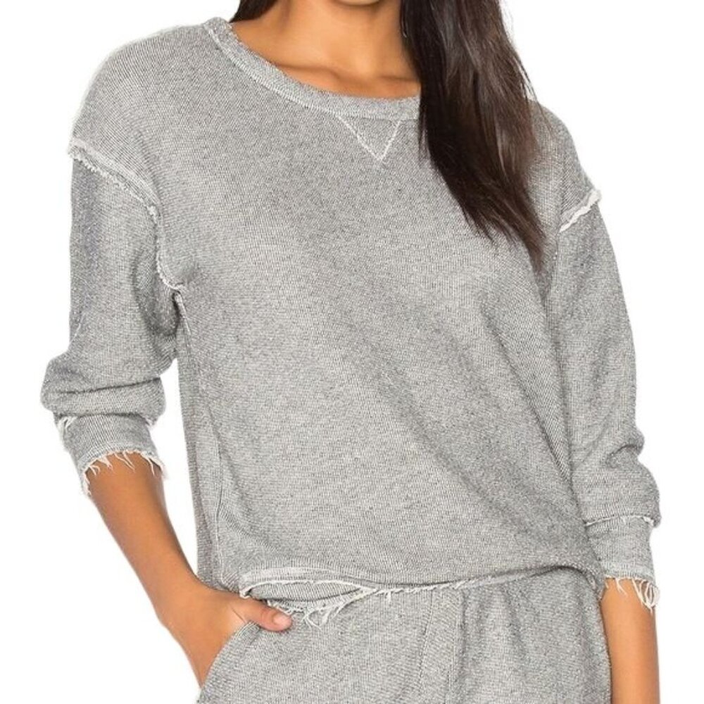 Nation LTD Womens Gray Distressed Raw Seam Sweater Sweatshirt Size Large